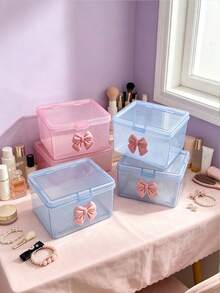 2pcs Plastic Flip Top Storage Boxes, PP With Lid Storage, Card Storage Box, Acrylic Organizer Box, Transparent Hair Accessory Storage Box, Desk Organizer, Storage, Storage Boxes With Lid, Office Desk Accessories, Drawer Organizer, Desk Tidy, Plastic Organizer Boxes, Clear Acrylic Box, Storage Containers, Display Case - Multicolor - View 6