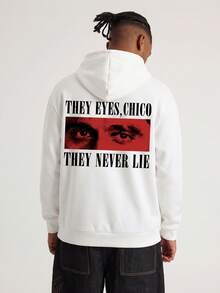 Sweatshirt Fleece Lengan Panjang Berkerudung Grafis Motif Mata Merah untuk Pria, Cocok untuk Olahraga dan Perjalanan Sehari-hari - Putih - View 1