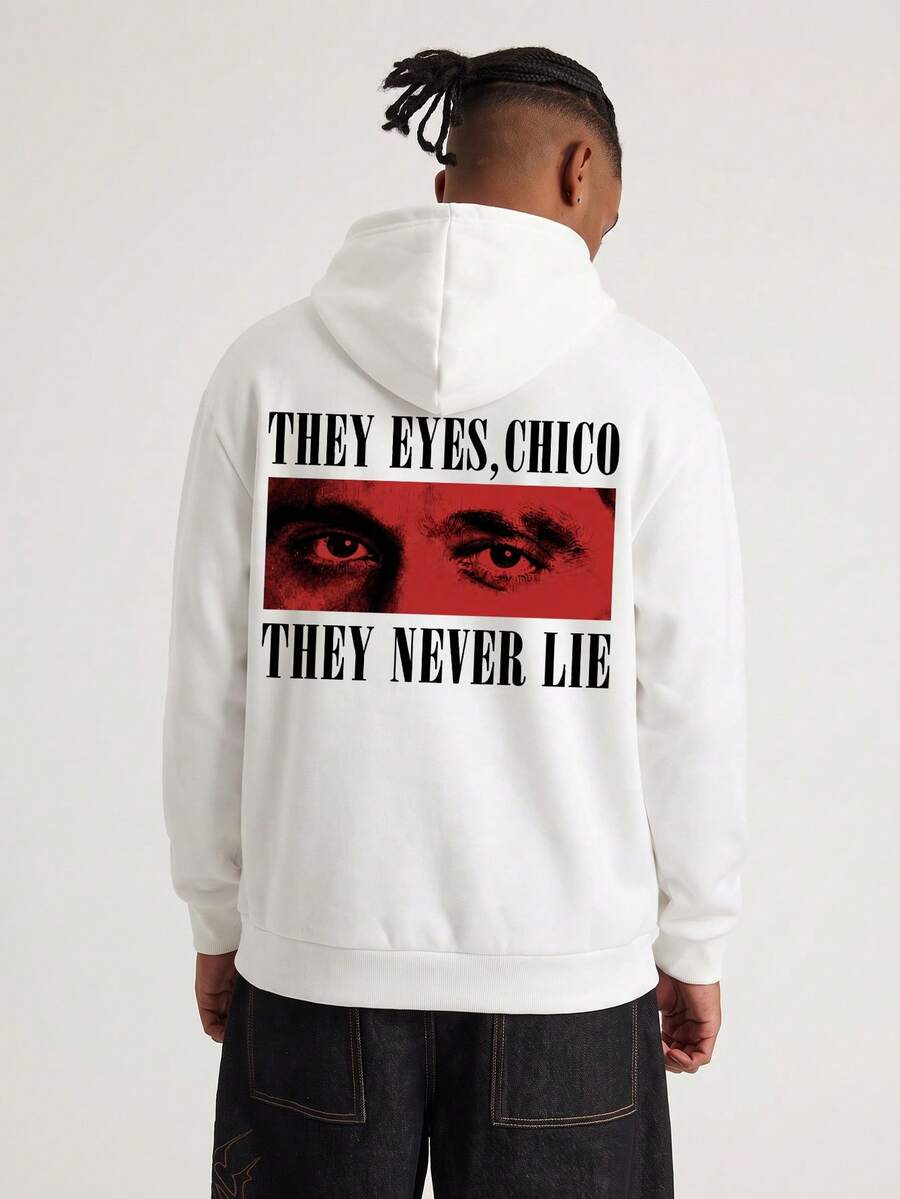 Sweatshirt Fleece Lengan Panjang Berkerudung Grafis Motif Mata Merah untuk Pria, Cocok untuk Olahraga dan Perjalanan Sehari-hari - Putih - View 1