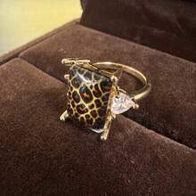 1pc Leopard Print Design Ring, Gold Luster CZ Inlaid Vintage Animal Pattern, Suitable For Women's Daily Wear And Party Occasions, Great Gift For Her - Gold - View 5