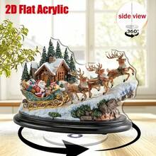 2D Flat Rotating Santa Claus Statue, Sitting On Sleigh With Reindeer, Depicting Snowy Forest Pine Trees And Santa Claus Driving Sleigh Scene, Rotating Base Allows 360 Degree Rotation Display - C - View 8
