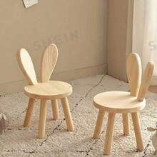 1pc Solid Wood Stool, Wooden Photography Prop, Creative Small Stool, Cute Rabbit Ear Solid Wood Stool, Simple Shoe Changing Stool, Modern Cute Animal Design Chair, Suitable For Room Decor, Studio Photography Prop, Living Room, Bathroom, Kitchen, Classroom, Cute And Portable - Multicolor - View 3