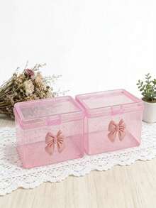 2pcs Plastic Flip Top Storage Boxes, PP With Lid Storage, Card Storage Box, Acrylic Organizer Box, Transparent Hair Accessory Storage Box, Desk Organizer, Storage, Storage Boxes With Lid, Office Desk Accessories, Drawer Organizer, Desk Tidy, Plastic Organizer Boxes, Clear Acrylic Box, Storage Containers, Display Case - Multicolor - View 7