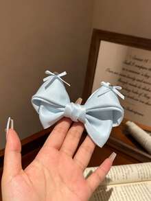 1pc Sweet Blue Bow Hair Clip, Exquisite French Heart Design, Premium Versatile Alligator Hair Clip - Multicolor - View 4