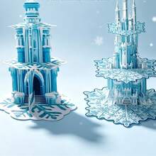 2026 Blue & White Ice Castle 3D Figurine, Christmas Winter Scene Decoration - Snowflake Cake Stand - View 5
