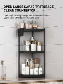 1pc Rust-Proof Triangle Bathroom Shelf, 2/3 Tier Bathroom Storage Rack, Shampoo Organizer, Bathroom Shelf, Kitchen Storage Rack, With Hooks For Hanging Bath Balls, Ding Shelf, Bathroom Accessories, Bathroom Storage, Bathroom Supplies - Black - View 9