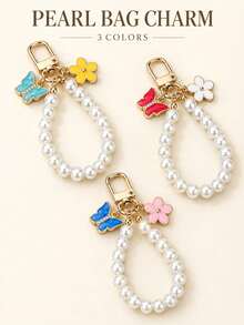 1pc Faux Pearl Beaded Flower Pendant Keychain, Sweet Fashionable Key Chain, Women's Bag Charm, Phone Strap, Earphone Case Anti-Loss Lanyard, Backpack Charm And Handbag Accessory, Suitable For Daily Commute, Birthday Gift, Halloween Gift, Thanksgiving Gift And Christmas Gift Exquisite Small Accessory - Multicolor - View 8