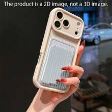 2pcs Set: Beige Self-Adhesive Card Holder Phone Case Slot Card Holder And Light Blue Fine Vertical Striped TPU Shockproof Full Coverage Precise Protection Case Compatible With IPhone 11/12/13/14/15/16/16Pro/16ProMax/17/17pro/17ProMax/18pro 18ProMax - Multicolor - View 4