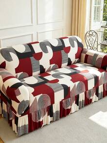 1pc Printed Hem Full Stretch Sofa Cover, Dirt-Resistant, Elastic One-Piece Full Coverage Sofa Protector, Living Room Home Decor, Machine Washable - Red - View 3