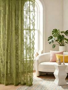 1pc French Romantic Style Semi-Sheer Curtain Panel, With Lace Trim, 100% Polyester Mesh, Wave Rod Pocket Design, Adjustable Decorative Curtain Suitable For Living Room, Bedroom, Balcony, Classic Style, Machine Washable, Suitable For Seasonal Use, Rod Pocket Design, No Lining, Semi-Sheer, Country Style, High Quality, Rod Pocket Design, Suitable For Door Curtain Panel, Woven, Polyester Fiber - Multicolor - View 2