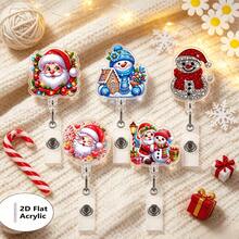 1pc Christmas Santa Claus Snowman Retractable Badge Reel, Nurse ID Card Holder, Anti-Lost Badge Clip - Multicolor - View 4