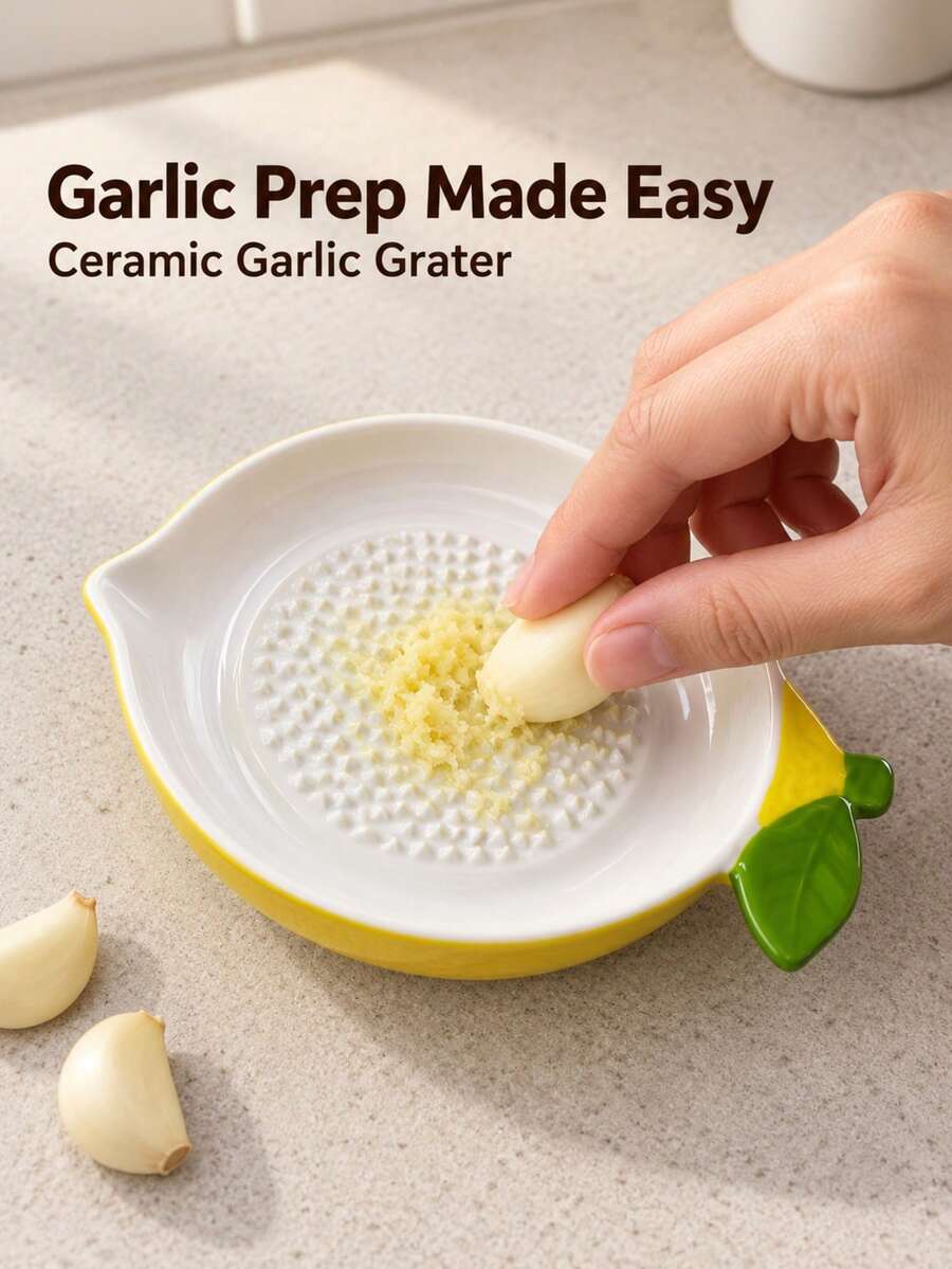 1/3pcs Fruit Shaped Ceramic Garlic Grinder Set, Garlic & Ginger Grater With Silicone Garlic Peeler And Cleaning Brush Dip Sauce Dish, Multi-Functional Kitchen Tool For Garlic, Ginger, Carrot, Yam, Butter, Housewarming Gift - Fruit-shaped Ceramic Garlic Press - View 1