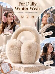 Women's Foldable Winter Ear Muffs, Cute Full Ear Coverage Warm Ear Muffs, Compact Foldable Design, Comfortable Ear Muffs, Suitable For Students, Campus, Commuting, Travel, Outdoor Walking, Daily Winter Wear, Cold Weather Accessories, Street Style, Creative Gift - Multicolor - View 11