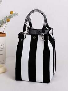 Tas Penyimpanan & Pengorganisasian Hemat Ruang dengan Warna Cerah, Tas Multifungsi Ergonomis, Tas Tangan Rajut Bergaris untuk Pecinta Mode, Praktis untuk Penggunaan Sehari-hari untuk Menyimpan Barang-Barang Kecil, Tas Penyimpanan Aksesori Meja, Tas Penyimpanan Multifungsi - MultiWarna - View 13