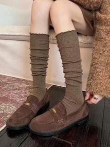 1 Pasang Kaos Kaki Selutut dengan Hiasan Rumbai, Kaos Kaki Wanita Musim Semi/Gugur JK, Kaos Kaki Selutut Putih dengan Hiasan Renda Rumbai, Cocok Dipadukan dengan Sepatu Bot, Sepatu Bot Setinggi Lutut, Penghangat Kaki - MultiWarna - View 7