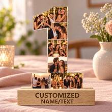 1pc Custom Photo Collage Number Ornament, Personalized Acrylic Tabletop Keepsake, Meaningful Milestone Gift For Birthday, Anniversary, Wedding, Graduation, Retirement, Family Memory Display, Home Shelf And Desk Decoration - Multicolor - View 13
