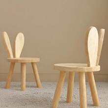 1pc Solid Wood Stool, Wooden Photography Prop, Creative Small Stool, Cute Rabbit Ear Solid Wood Stool, Simple Shoe Changing Stool, Modern Cute Animal Design Chair, Suitable For Room Decoration, Studio Photography Prop, Living Room, Bathroom, Kitchen, Classroom, Cute And Portable - Multicolor - View 3