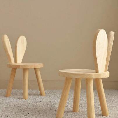 1pc Solid Wood Stool, Wooden Photography Prop, Creative Small Stool, Cute Rabbit Ear Solid Wood Stool, Simple Shoe Changing Stool, Modern Cute Animal Design Chair, Suitable For Room Decoration, Studio Photography Prop, Living Room, Bathroom, Kitchen, Classroom, Cute And Portable