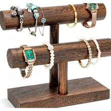 Rak Pajangan Gelang/Rak Penyimpanan Gelang/Tempat Gelang Kayu/Rak Penyimpanan Gelang Berbentuk T/Menara Pajangan Jam Tangan Kayu (Penggunaan Komersial) - Coklat - View 2