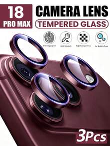 3片裝 [2026新款] 9H鋼化玻璃相機鏡頭保護貼，相容 iPhone 18 Pro Max/18 Pro，酒紅色，亮面金屬環，高清晰透明，防刮防指紋，防碎無氣泡，易安裝，相容手機殼，零售包裝，適合作為朋友與家人的生日禮物 - 酒紅色 - 查看 1