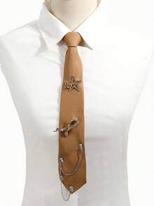 1pc Fashion Street Rhinestone Star Bow Eyelet Chain Personalized College Style Daily Commute Shirt Women Decorative Tie - Multicolor - View 4