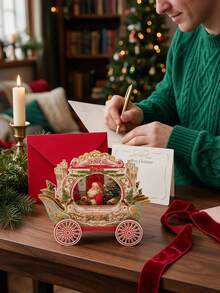 3pcs/Set 3D Christmas Pop-Up Greeting Cards, Creative Holiday Paper Cards With Elegant Carriage Design, Suitable For Holiday Party, Christmas Gift, Holiday Party, Christmas Celebration, Surprise Message Card Decoration - Multiple Styles - View 9
