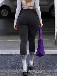 Women 200G Fleece Lined Thermal High Waisted Stirrup Winter Thick Warm Stretchy Tights, Soft Brushed Tummy Control Base Layer Pants Cold Weather Wear - Black - View 6