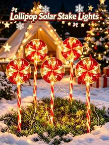 Christmas Lollipop Solar String Lights, Waterproof Solar LED Ground Stake Lights, Auto Charging, 8 Hours Working Time, Cute Lollipop Pattern Design, Suitable For Garden, Flower Bed, Pathway, Porch And Christmas Party Decoration - Multicolor - View 2