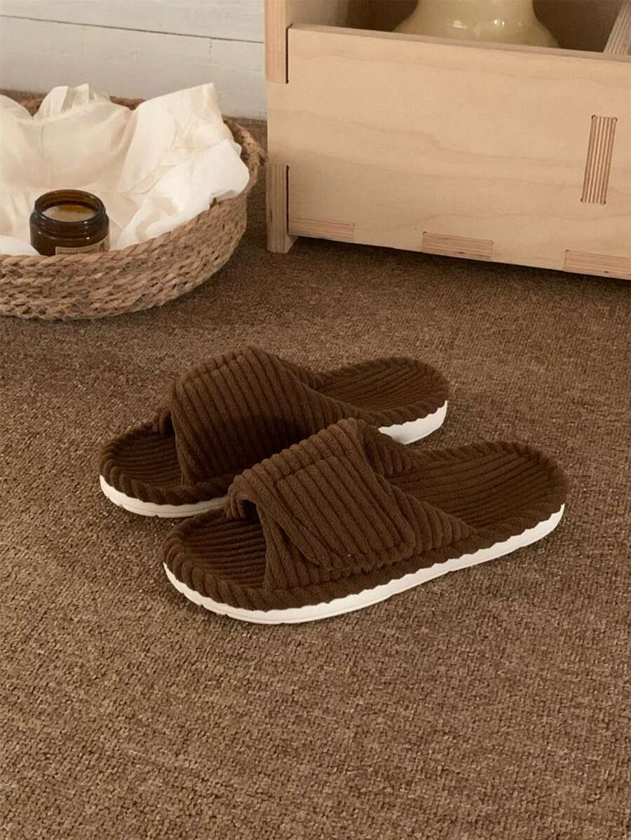 XIXITIAO Unisex Adjustable Hook & Loop Slide-In Pure Thermal Slippers, Arch Support Lightweight Indoor Floor Shoes, All-Season Wear - Brown - View 1