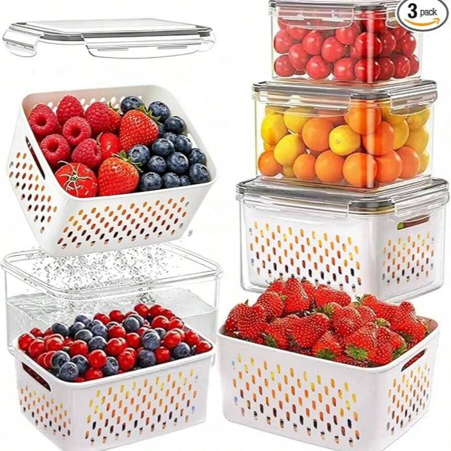 Fruit Storage Containers For Fridge With Removable Colander – Airtight Produce Storage Containers With Lids, Berry Keeper For Vegetables, Lettuce & Meal Prep - Multicolor - View 1