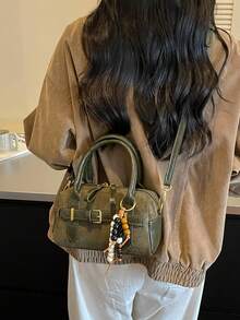 Vintage Colorblock Boston Bag, Maillard Style, Crossbody, Niche Quality, Commuter Women's Handbag - Green - View 4