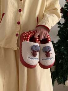 XIXITIAO Cute Color Block Small Mushroom Closed Back Slippers For Women, Warm Fuzzy Home Maternity Slippers - Red - View 8