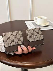 1pc Long Printed Tri-Fold Snap Wallet, Anti-Theft Credit Card Holder, Document Organizer, Coin Purse - Multicolor - View 5