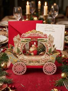 3pcs/Set 3D Christmas Pop-Up Greeting Cards, Creative Holiday Paper Cards With Elegant Carriage Design, Suitable For Holiday Party, Christmas Gift, Holiday Party, Christmas Celebration, Surprise Message Card Decoration - Multiple Styles - View 5