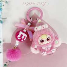 New Adult Unisex Sweetheart Large Ear Flocked Outer Solid Color Plastic Keychain, Fashionable Cute Cartoon Accessory, Bag Charm Key Chain - Multicolor - View 14