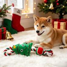 Christmas 4 Styles Pet Toy Set, 12cm/32cm/10*28cm/10*26cm,Sloth Santa, Bauble, Christmas Tree, 3-Color Bell Rope, Plush Squeaky Durable Dog Holiday Toy - Multicolor - View 2