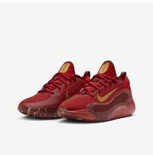 NIKE IsoFly Unisex Red & Gold Low-Top Basketball Shoes | Deep Red One-Piece Upper, Gold Swoosh, Court & Street Style FZ7298-600 - Red - View 1