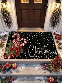 1 buah Keset Selamat Datang Motif Permen Tongkat Natal Anti Selip Timbul 3D, Dekorasi Teras Depan Warna Hitam, Cocok untuk Pintu Masuk, Ruang Belajar, Samping Tempat Tidur, Keset Lantai, Luar Ruangan, Mudah Dibersihkan, Anti Selip, Cepat Kering, Sepanjang Musim, Dapat Dicuci - A - View 5