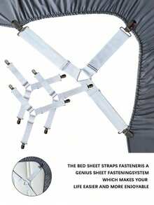 4pcs Black, White Adjustable Elastic Bed Sheets With Transparent Clips - Non-Slip, Easy To Clean Nylon Fasteners For Securing Bedding And Sofa Cushions - Multicolor - View 8