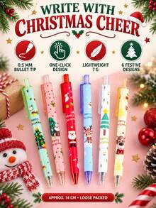 5pcs/20pcs Christmas Themed Retractable Gel Pens With Refills Set, Includes Random 10 Pens And 10 Refills, Suitable For Students' Daily Writing, Journaling, And As Christmas Gifts For Children From Parents - Multicolor - View 3