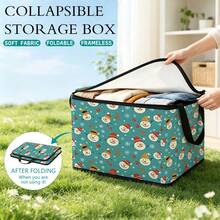 1pc 2DFat. Thickened Foldable Zipper Storage Box, Green Cartoon Snowman Full Print Design, Can Store Clothes, Bedding, Nail Tools, Holiday Miscellaneous Items, Fits Under Bed, Suitable For Bookshelf Organization, Car Trunk Storage, Cosmetics, Hair Styling Tools, Office, Home Organization, Blankets, Daily Small Items Large Capacity Storage, Wardrobe Placement And Moving Packing, Zipper Closure Secure Handle Reinforced Weight-Bearing Durable - Multi-color - View 4