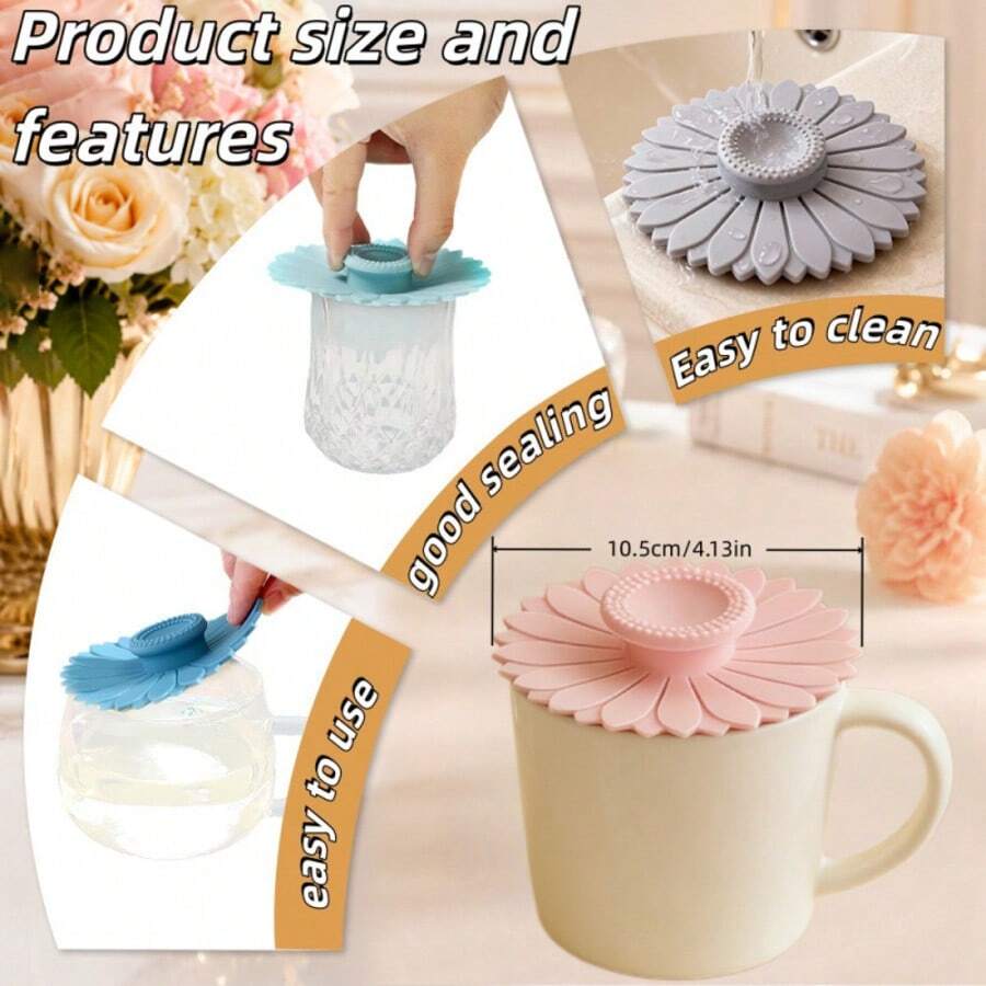 1pc Reusable Sunflower Silicone Cup Lid, Creative Sunflower Shaped Silicone Cup Lid, Leak-Proof, Dust-Proof, Heat-Insulating, Dust-Proof Heat-Insulating Mug Lid, Ideal Gift For Friends And Family, Perfect Accessory For Cups And Tableware