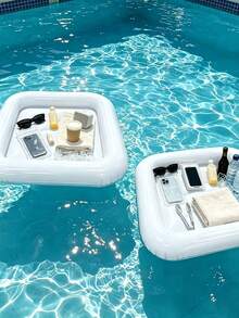 1pc PVC Inflatable Floating Bar Tray, Waterproof Floating Drink Holder, Portable Beverage Service Tray, Suitable For Swimming Pool Party, Beach Camping, Backyard Gathering, Hot Tub, Picnic, Summer Outdoor Party Supplies - A - View 1