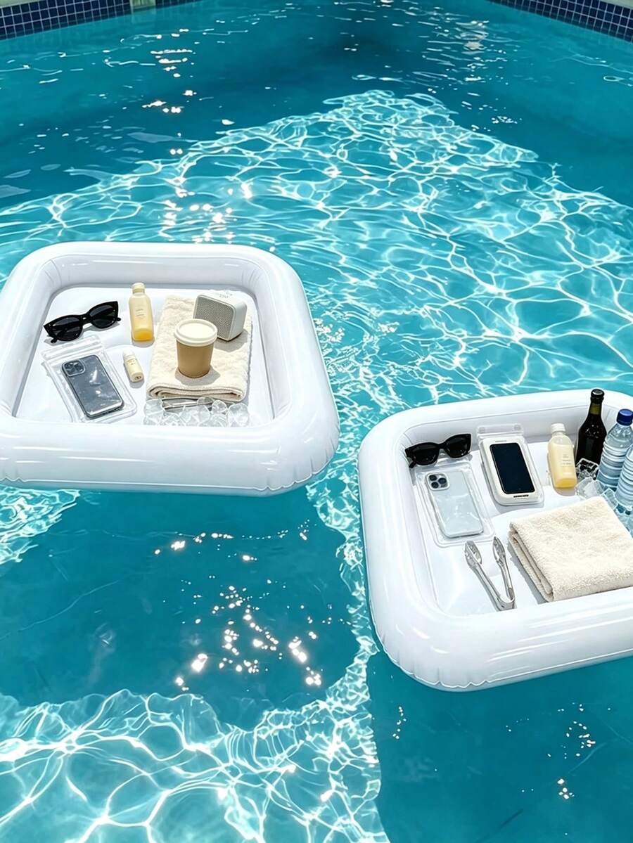 1pc PVC Inflatable Floating Bar Tray, Waterproof Floating Drink Holder, Portable Beverage Service Tray, Suitable For Swimming Pool Party, Beach Camping, Backyard Gathering, Hot Tub, Picnic, Summer Outdoor Party Supplies - A - View 1