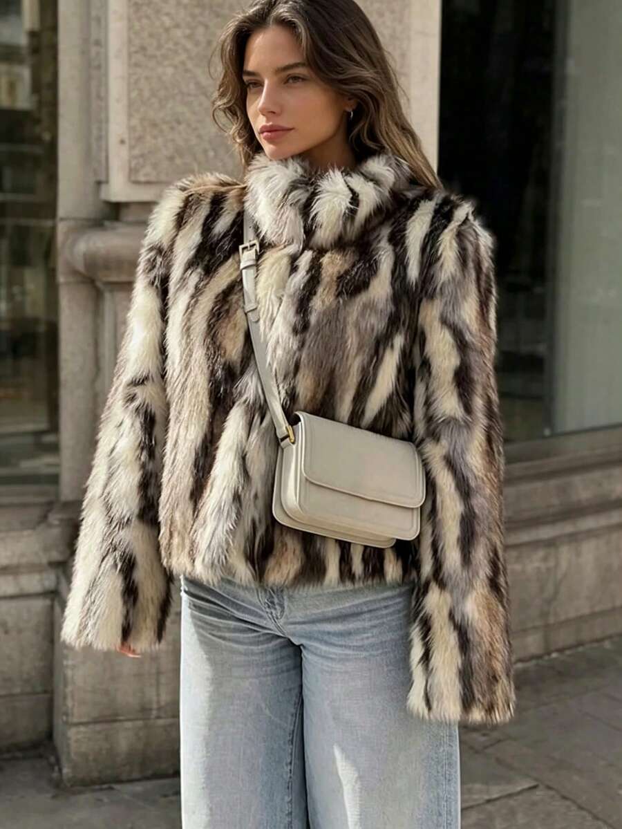 Seelio Autumn/Winter New Women's Fashion Faux Fur Effect Coat Jacket, European And American Style - Multicolor - View 1