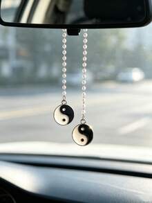 Tai Chi Yin Yang Car Rearview Mirror Hanging Ornament, New Chinese Style Car Interior Decoration Pendant - A - View 4
