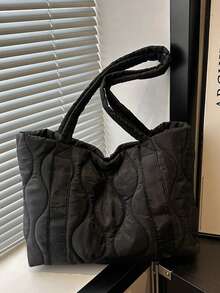 Tote Bag,3D Quilted Body With Strap,Lightweight & Comfortable To Carry.Large Capacity Store,Minimalist & Elegant For Daily Commute,Shopping,Travel - Black - View 3