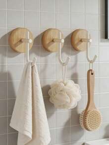 1/4 Packs Wall Mounted Hooks, Natural Walnut Wood Material, No Drill Clothes Hooks, For Entryway, Kitchen, Hallway, Bedroom, Living Room, Bathroom, Storage And Decor, For Clothes, Towels, Robes, Keys, Space Saving And Easy Installation - Multicolor - View 2