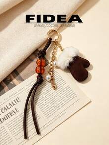 New Women's Plush Mini Glove Pendant, Vintage Amber Bead Woven Hanging Rope With Pearl Bell Chain Accessory, Exquisite And Compact With Atmospheric Vibe, Suitable As Bag Charm, Personalized Decoration, Daily Outfit Matching, Gift Or Personal Use, Versatile For Multiple Occasions - Multicolor - View 2