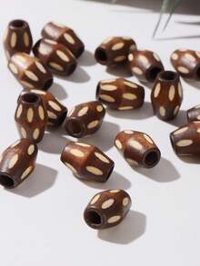 20pcs Vintage Wooden Beads DIY Accessories, Bohemian Geometric Pattern Beads, Suitable For Bracelet, Hair Accessories, Handcrafting - Wooden Beads - View 3